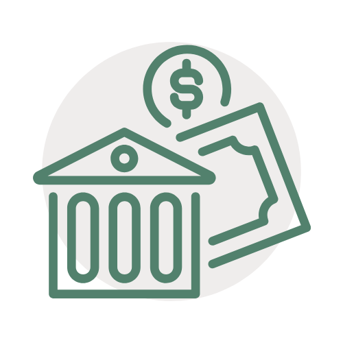 Agrocura Jordpristjek billede af grafisk ikon for bank med pengeseddel og mønt symboliserer finansiel optimering
